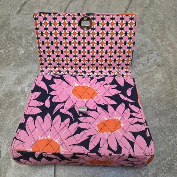 Vera Bradley Loves Me Pattern BLUE & PINK Julia Purse Turn Lock Detachable Strap - Picture 8 of 11